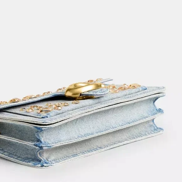 Coach RETAIL Bleach Washed Denim Tabby 26 With Distressed Crystals Style CCW92 - Picture 7 of 13